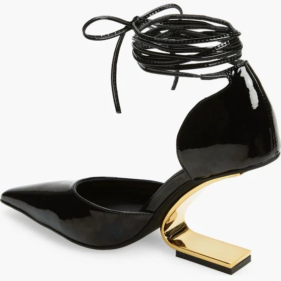Jeffrey Campbell Demi d'Orsay pump in Black Patent finish with gold- tone Heels - Picture 3 of 15